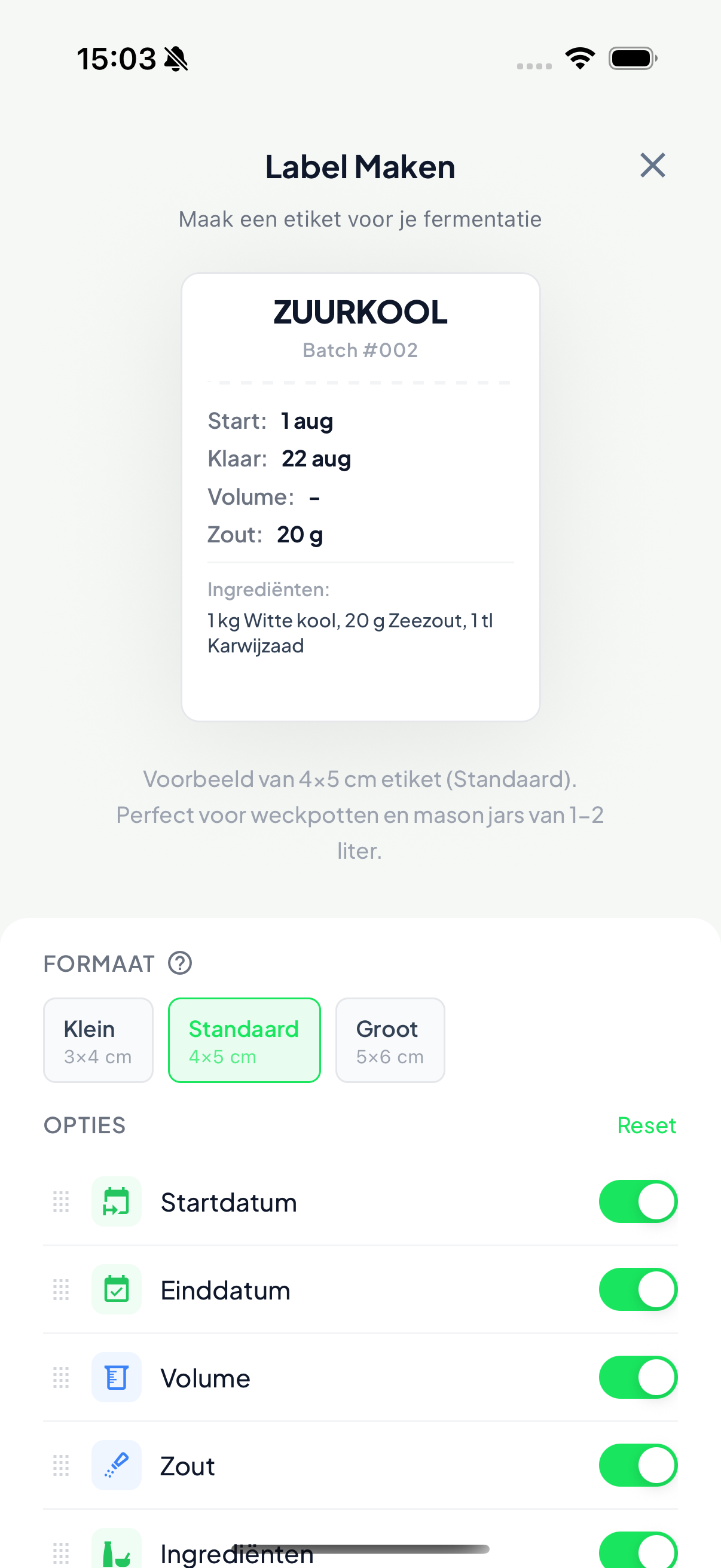 Labels maken in Fermenteer Mij!